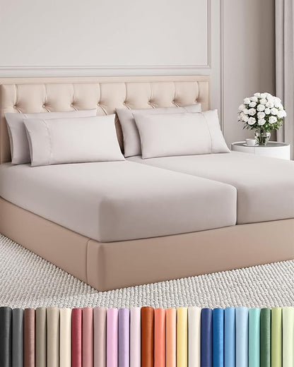 Split King 7 Piece Sheet Set - Comfy Breathable & Cooling - Soft Hotel Luxury Bedding Set with 8-16 Inch Deep Pockets - 1 Flat & 2 Fitted Sheet & 4 Pillowcases - Wrinkle Free & Easy Care - Light Grey