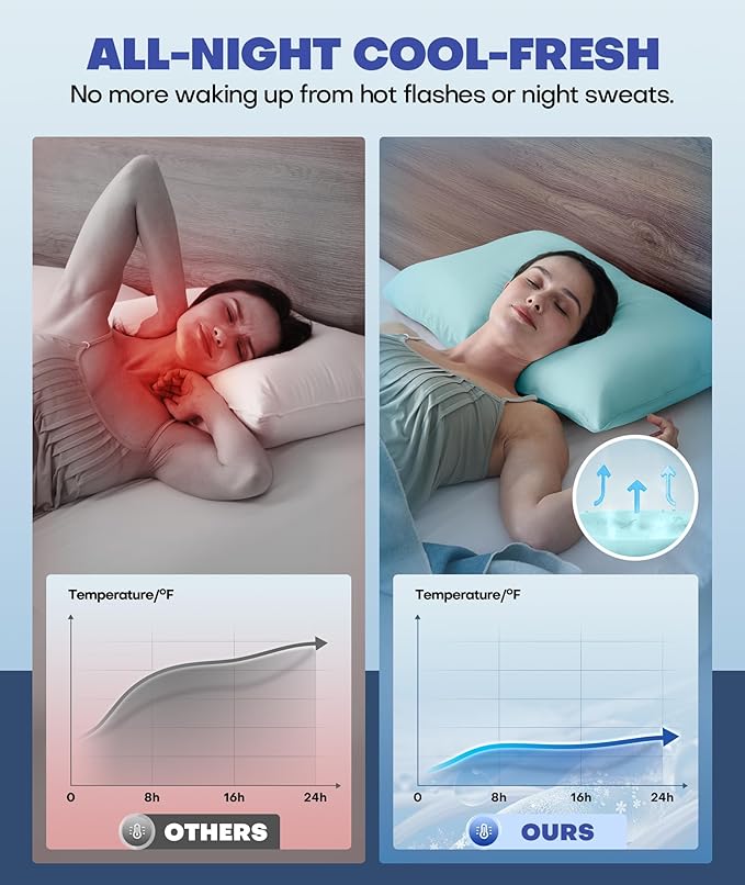 Ice Cooling Pillowcase for Hot Sleepers, Instantly Cool, Stays Cold All Night, Softer Than Silk Pillow Cases, Pillow Covers with Invisible Zipper, Gift for Men & Women - Queen Size, Mint Blue (1 Pack)