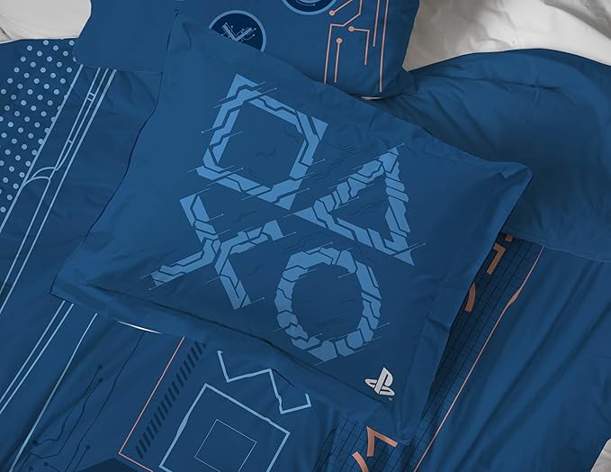 Jay Franco Kids Comforter Set Includes Sheets and Pillow Covers - Soft and Cozy Bed Set for Stylish Room Decor, Official Licensed Bedding, Blue - PlayStation, 7 Piece Full