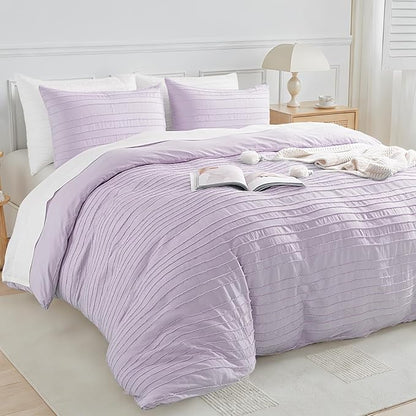 NEXHOME PRO Duvet Cover,3 Pieces Boho Tufted Duvet Cover Set, Soft and Lightweight 100% Washed Microfiber Comforter Cover Set(Lavender,104 x 98)-No Comforter