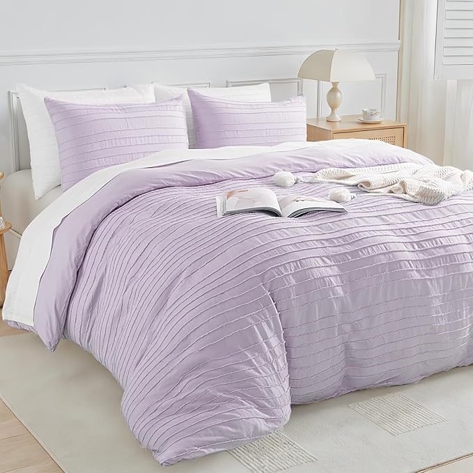 NEXHOME PRO Duvet Cover Queen,3 Pieces Boho Tufted Duvet Cover Set, Soft and Lightweight 100% Washed Microfiber Comforter Cover Set for All Season(Lavender,90 x 90)-No Comforter