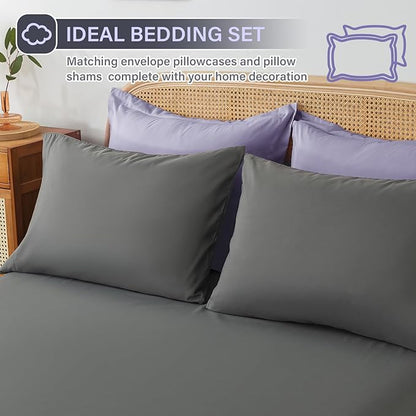Cosybay Bed in a Bag Full Reversible Comforter Sets 7pcs All Season Down Alternative Bedding Sets Lavender and Grey with Comforter, Pillow Shams, Flat Sheet, Fitted Sheet and Pillowcase