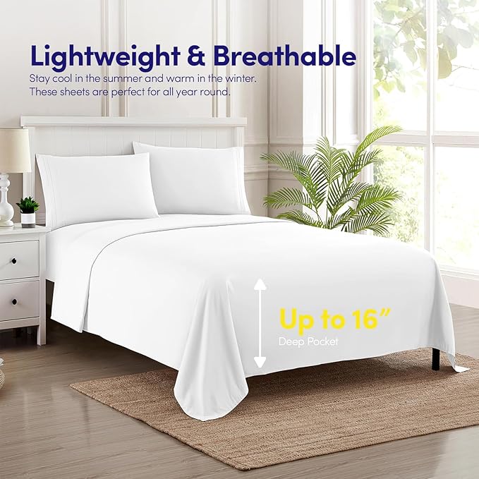 1500 Supreme Collection Extra Soft Split King Sheets Set, White - Luxury Bed Sheets Set with Deep Pocket Wrinkle Free Bedding, Over 40 Colors, Split King Size, White