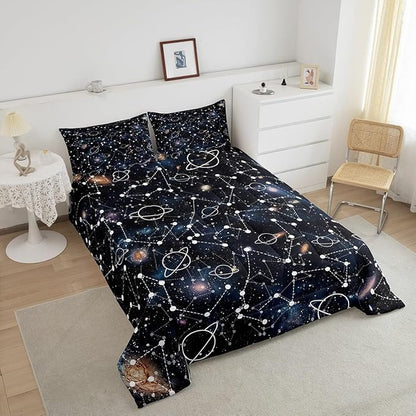 Erosebridal Starry Sky Comforter Set Queen Size Constellation Bedding Set Galaxy Sun Moon Down Comforter Purple Universe Print Bedroom Decor Quilt Set for Kid Men Women
