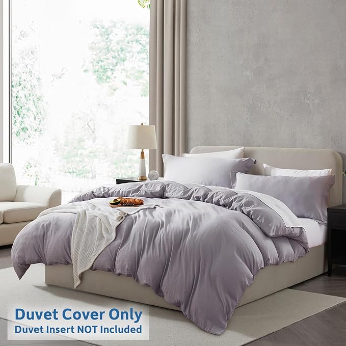 Nestl Grey Lavender Duvet Cover Full Size - Soft Prewashed Full Size Duvet Cover Set, 3 Piece, with Zipper Closure, 1 Duvet Cover 80x90 inches and 2 Pillow Shams