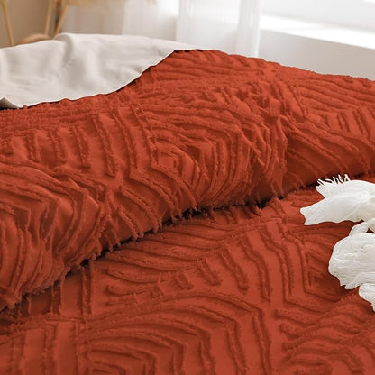Andency Burnt Orange Oversized King Comforter 128''x120'', 3 Pieces Terracotta Soft Boho Bedding Set & Collections, All Season Farmhouse Tufted Fluffy Bed Set (1 Comforter, 2 Pillowcases)