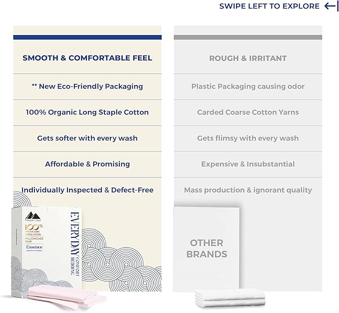 Mayfair Linen 100% Organic Cotton King Size Pillow Cases Set of 2 - Soft Hotel Quality Covers for King Size Pillows (Blush), Authentic GOTS Certified, Crisp, Cooling Percale Weave Cotton Pillowcases