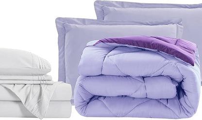 Elegant Comfort 7-Piece Bed-in-a-Bag Comforter & Sheet Set - Luxury 1500 Thread Count Split King Size, Cozy Sheets and Comforter, Wrinkle and Stain Resistant, Lilac/Purple