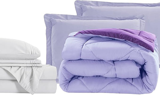 Elegant Comfort 7-Piece Queen Size Bed-in-a-Bag - Luxury 1500 Thread Count Comforter & Sheet Set, Super Cozy, Wrinkle and Stain Resistant, Lilac/Purple