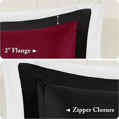 Madison Park Comforter Set, Reversible Down Alternative All Season Microfiber Bedding, 3M Scotchgard Stain Release, Twin/Twin XL Dorm Comforter, Red/Black