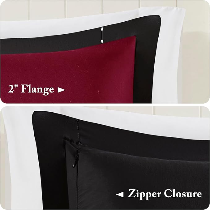 Madison Park Comforter Set, Reversible Down Alternative All Season Microfiber Bedding, 3M Scotchgard Stain Release, King/Cal King Dorm Comforter, Red/Black