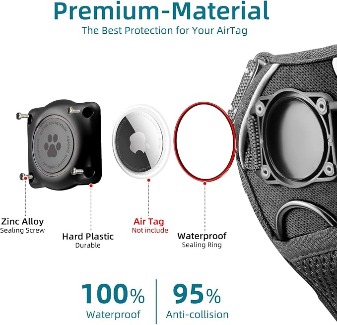 Dog Harness with 100% Waterproof AirTag Holder, AirTag Dog Vest (Black,M) | No-Pull No-Choke, Fully waterproof built-in AirTag case, Reflective strip for night walking, For Small Medium Large Dogs