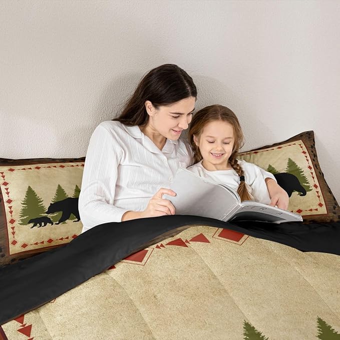 Erosebridal Bear Comforter Set Twin Size Rustic Farmhouse Wildlife Bedding Wild Animals Quilt Country Cabin Lodge Decor Down Comforter Nature Woodland Bear Paw Print Duvet Insert Brown Green