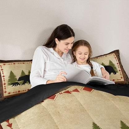 Erosebridal Bear Comforter Set Twin Size Rustic Farmhouse Wildlife Bedding Wild Animals Quilt Country Cabin Lodge Decor Down Comforter Nature Woodland Bear Paw Print Duvet Insert Brown Green