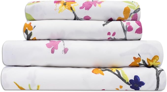 1500 Supreme Collection Extra Soft Botanical Bright Whimsical Watercolor Pattern Sheet Set - Luxury Bed Sheets Set with Deep Pocket Wrinkle Free Bedding, Printed Patter