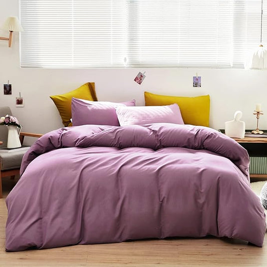 Cottonight Purple Comforter Set Twin Dusty Purple Bedding Comforter Set Girls Teens Solid Modern Pale Mauve Purple Blanket Quilts Breathable 3 Piece Purple Comforter Set for Twin Bed