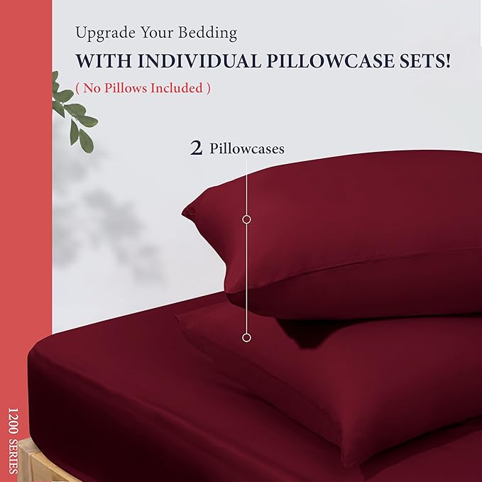 Ashton Sheets 100% Egyptian Cotton Queen Pillow Cases Set of 2 - Luxury 1200 Thread Count Pillow Cases Queen Size (Burgundy), Soft, Cooling Hotel Collection Pillowcases, Fits Queen Standard Pillow