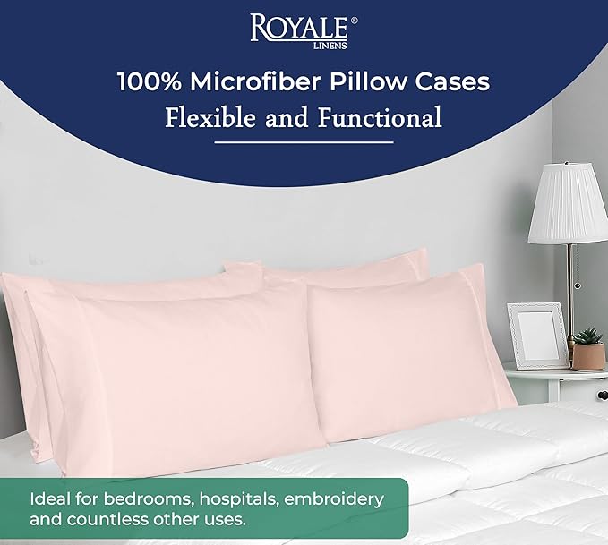 Royale Linens Queen Pillowcase Set of 2 - Bed Pillow Cover - 20" x 30" - Pink Pillowcases - 1800 Brushed Microfiber, Wrinkle & Fade Resistant - Soft & Cozy- Queen Size Pillow Case (Pink)