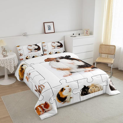 Guinea Pig Comforter Set King,Lovely Animals 3D Cavy Bedding Set for Boys Girls Teens Bedroom Decor,Cute Guinea Pigs Pet Quilt Set Super Soft Duvet Set,Gift for Her Him