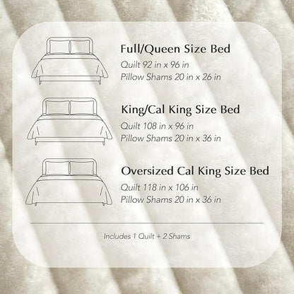 EVERGRACE Velvet Quilt Set California King 118'' x 106'', Luxurious Soft Striped Channel Bedding Set, Lightweight Velvet Comforter for All Season, Oversized Bedspread Coverlet w/ 2 Shams, Beige