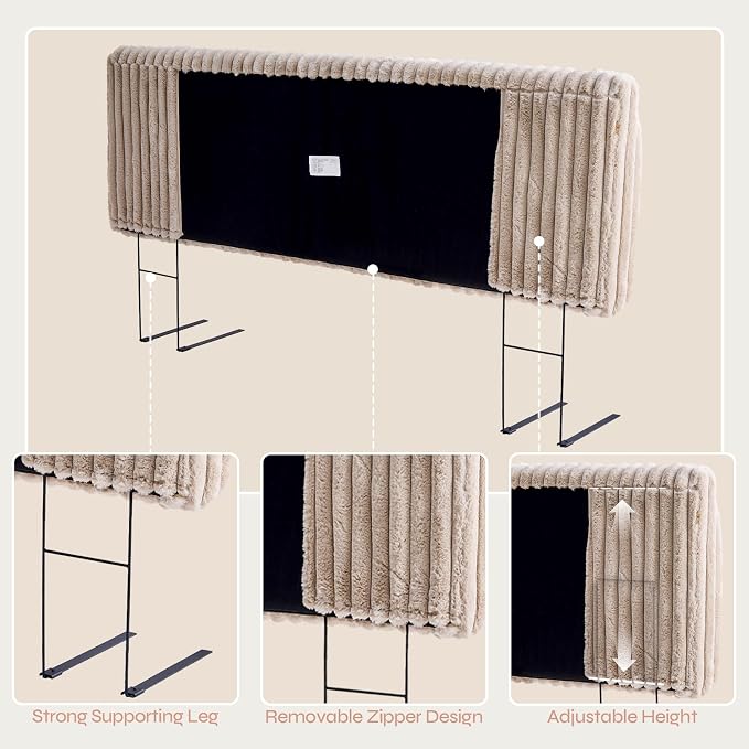 4.7" Upholstered Modern Headboard for Queen Size Bed, Height Adjustable and Ergonomic Headboard, Easy Assemble, Sturdy and Durable, Faux Rabbit Fur, Light Camel