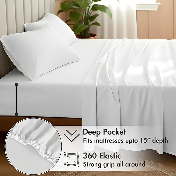 RUVANTI 100% Organic Cotton Sheets California King, Percale Weave, GOTS Certified, 4-Piece Set, Deep Pocket 13", Crisp & Breathable, Soft Durable Bedding, Sábanas Algodón Orgánico – Bright White