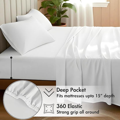 RUVANTI 100% Organic Cotton Sheets California King, Percale Weave, GOTS Certified, 4-Piece Set, Deep Pocket 13", Crisp & Breathable, Soft Durable Bedding, Sábanas Algodón Orgánico – Bright White