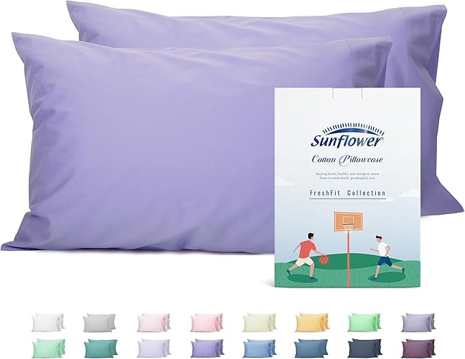 Sunflower Queen Pillowcases Set of 2, 100% Cotton Queen Pillow Cases 2, 20×30 inches Lavender, Soft and Breathable