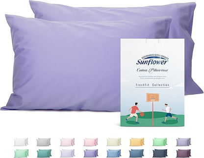 Sunflower Queen Pillowcases Set of 2, 100% Cotton Queen Pillow Cases 2, 20×30 inches Lavender, Soft and Breathable