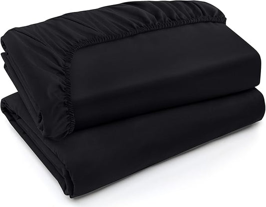Utopia Bedding Fitted Sheet - Pack of 2 Bottom Sheets - Soft Brushed Microfiber - Deep Pockets, Shrinkage & Fade Resistant - Easy Care (Full, Black)