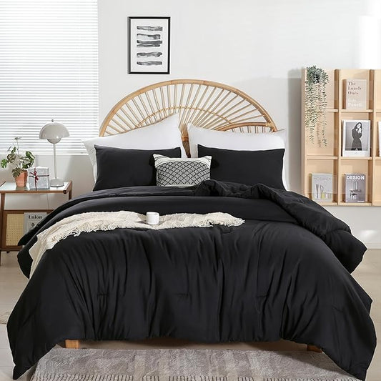weigelia King Size Comforter Set Soft Microfiber 3 Piece Comforters Set for Men, Women Black Lightweight Alternative Comforter for All Season (1 Comforter, 2 Pillowcases)