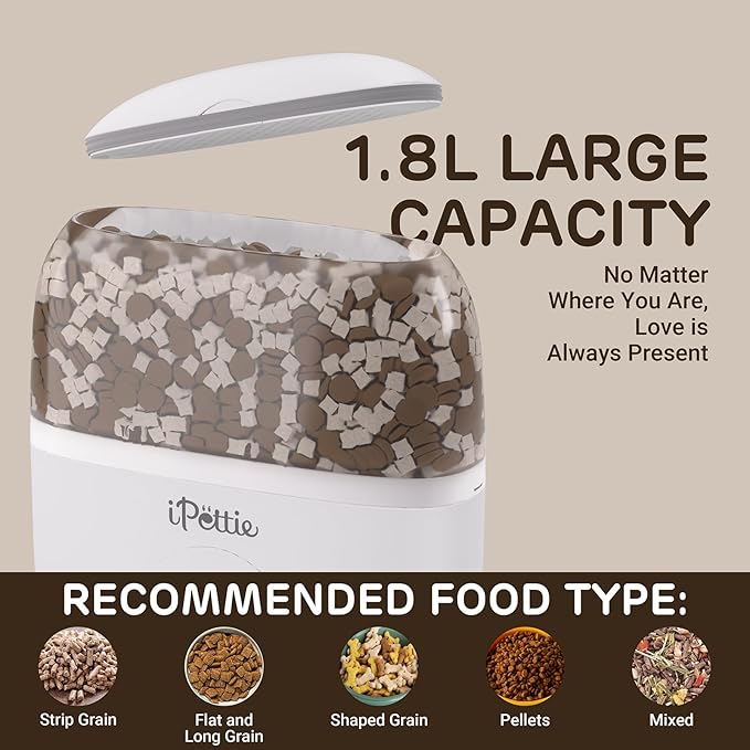 iPettie Smart WiFi Hanging Cage Feeder, Remote & Portion Control, 62oz | WiFi APP Control, Timed Feeding, Compatible with 5-30mm Dry Food, Ideal for Rabbits, Cats, Dogs, Hamsters, and Pet Stores