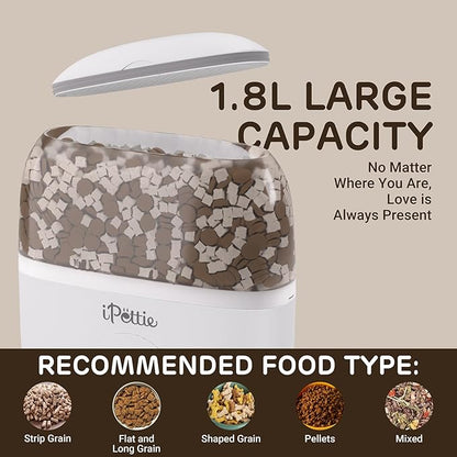 iPettie Smart WiFi Hanging Cage Feeder, Remote & Portion Control, 62oz | WiFi APP Control, Timed Feeding, Compatible with 5-30mm Dry Food, Ideal for Rabbits, Cats, Dogs, Hamsters, and Pet Stores