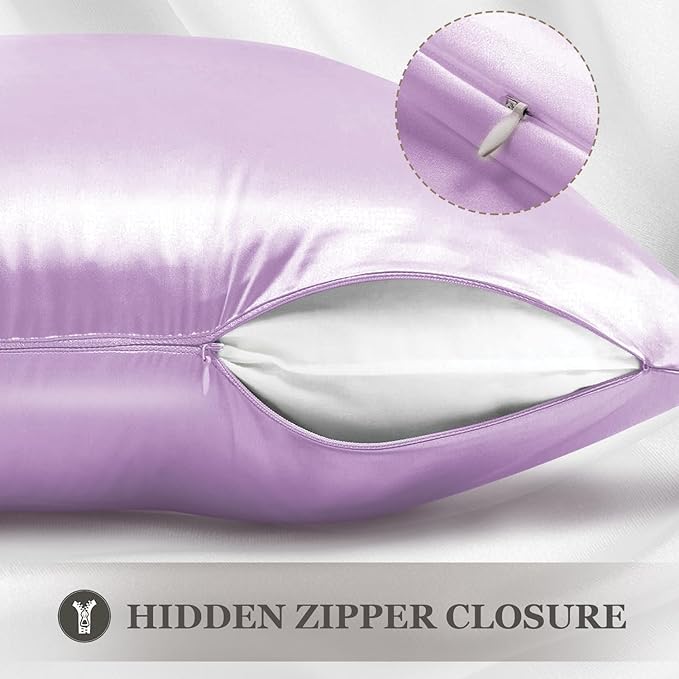Adubor Mulberry Silk Pillowcase for Hair and Skin with Hidden Zipper, Both Side 22 Momme Silk, 900 Thread Count (20x30 inches, Queen Size, Light Purple, 1pc)