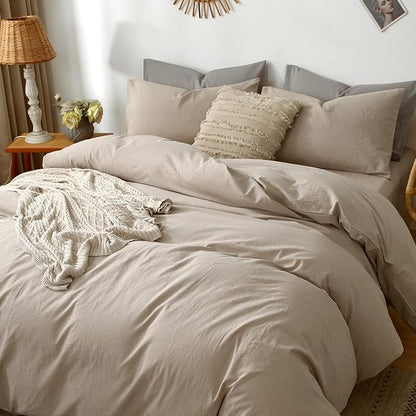 MooMee Bedding Pillowcases Pack of 2 100% Washed Cotton Linen Like Textured Breathable Durable Soft Comfy (Heathered Taupe, King)