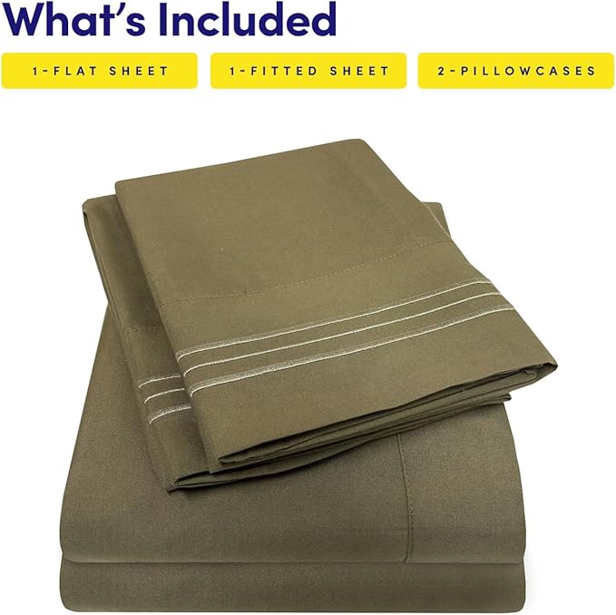 1500 Supreme Collection Twin Sheet Sets Olive Green - 3 Piece Bed Sheets and Pillowcase Set for Twin Mattress - Extra Soft, Elastic Corner Straps, Deep Pocket Sheets, Twin Olive Green