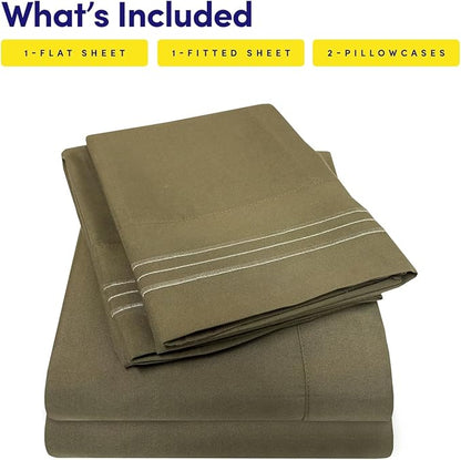 1500 Supreme Collection Twin Sheet Sets Olive Green - 3 Piece Bed Sheets and Pillowcase Set for Twin Mattress - Extra Soft, Elastic Corner Straps, Deep Pocket Sheets, Twin Olive Green