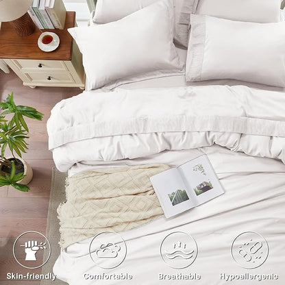 Anluoer White Full Comforter Set 7 Pieces, Bed in a Bag with Sheets, All Season Bedding Sets with 1 Comforter, 2 Pillow Shams, 2 Pillowcases, 1 Flat Sheet, 1 Fitted Sheet