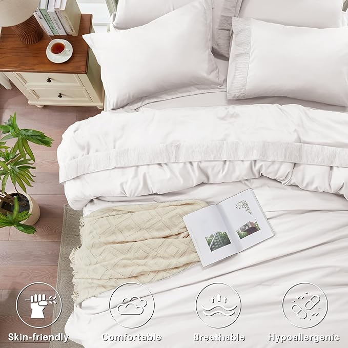 Anluoer White Twin Comforter Set 5 Pieces, Bed in a Bag with Sheets, All Season Bedding Sets with 1 Comforter, 1 Pillow Sham, 1 Pillowcase, 1 Flat Sheet, 1 Fitted Sheet
