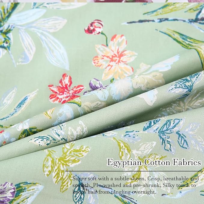 WINLIFE 100% Cotton Pillowcases King Size Sage Green Garden Floral & Butterflies Printed Pillow Cover 2 Pack, Soft Smooth Cool Envelope Closure Pillow Case Set (King, 20"x36")