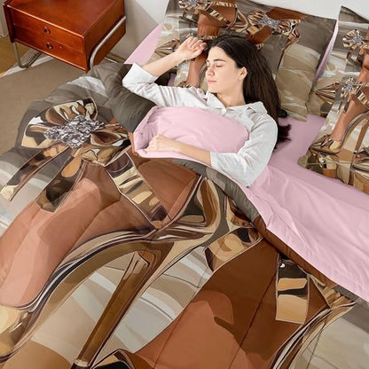 Erosebridal High-Heels Girlish Girls 7 Piece Bedding Set Queen Size Romantic Fashion Comforter Sets Fashionable Gorgeous Sheet Set for Kids Children Women Bedroom Modern Minimalist Gold Bed in A Bag