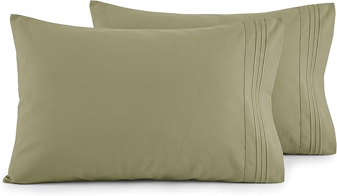 Elegant Comfort Luxury Ultra-Soft 2-Piece Pillowcase Set - 1500 Premium Hotel Quality Microfiber Double Brushed - Wrinkle Resistant, Standard/Queen, Sage/Green