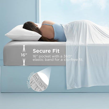 Bedsure Cooling Fitted Sheet King Size for Hot Sleeper, King Fitted Sheet Only with 360° Elastic Band, Q-Max 0.4, Temperature Regulation Bedding for Night Sweats, 16" Deep (up to 18"), Grey