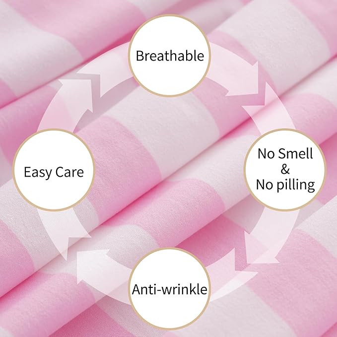Best Season Bed Sheet Set 4 Piece -Full Size-Soft Durable Microfiber Bedding Sheet Set,Deep Pocket,Stain,Fade & Wrinkle Resistant Green and White Pinstripe (Stripe Pink&White)