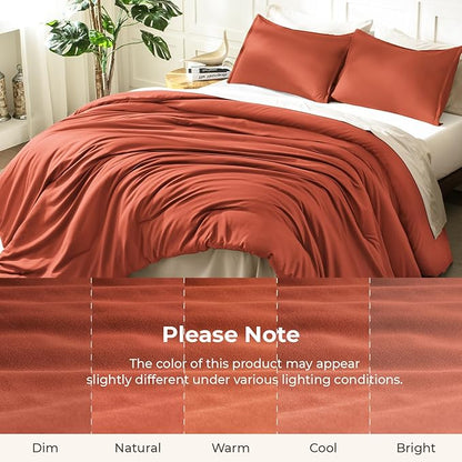 Litanika Oversized King Comforters Burnt Orange Super King Size, 3 Pieces Lightweight Solid Bedding Comforter Set, All Season Fluffy Bed Set (120x120In Comforter & 2 Pillowcases)