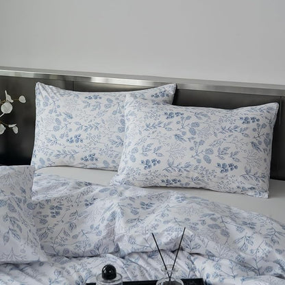 Floral Comforters Queen Size 3 Pieces Soft Chic Garden Style Blue Floral Print Lightweight Botanical Flower Comforter Set for All Seasons 1 Comforter and 2 Pillowcases