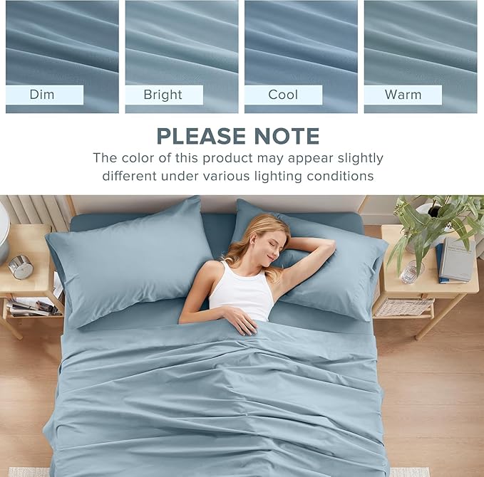 Comfort Spaces Extra Deep Pocket, 100% Cotton King Fits up to 24" Mattress, Breathable, Naturally Cool, Soft, All Seasons Sheet Set, Blue 4 Piece