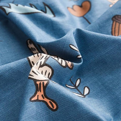 CLOTHKNOW Kids Queen Comforter Set Blue Animal Bedding Comforter Sets Soft Cartoon Forest Fox Rabbit Comforter with 2 x Pillow Cases