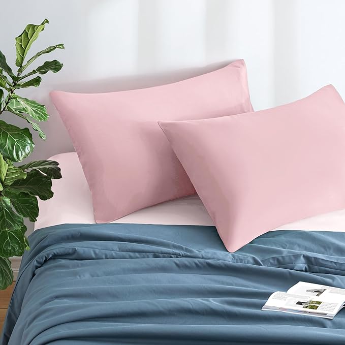 MILVOWOC 2Pcs Brushed Microfiber Queen Pillowcases - 20 x 30 Inch, Dusty Pink Pillow Case Set Non Slip Envelope Pillow Cover with Moisture Absorption and Anti-Wrinkle