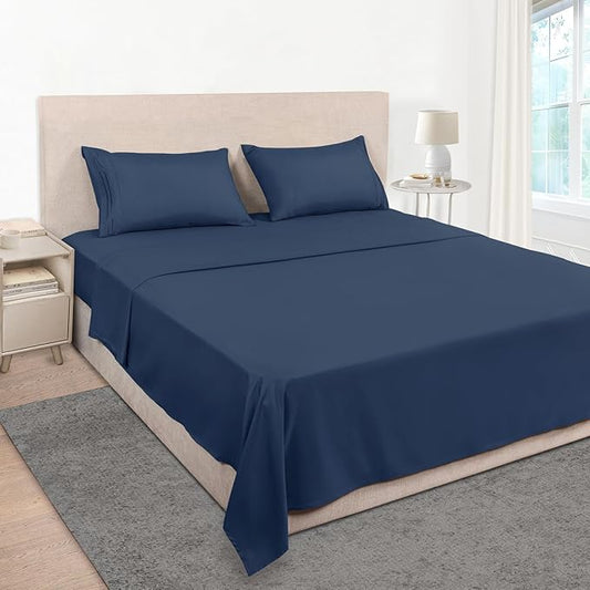 Mejoroom Full Size Sheets - 1800TC Luxury Full Sheets with 16 Inch Deep Pocket - Premium Bedding Collection - Extra Soft, Breathable, Wrinkle, Fade & Stain Resistant - 4 Piece (Full, Navy)